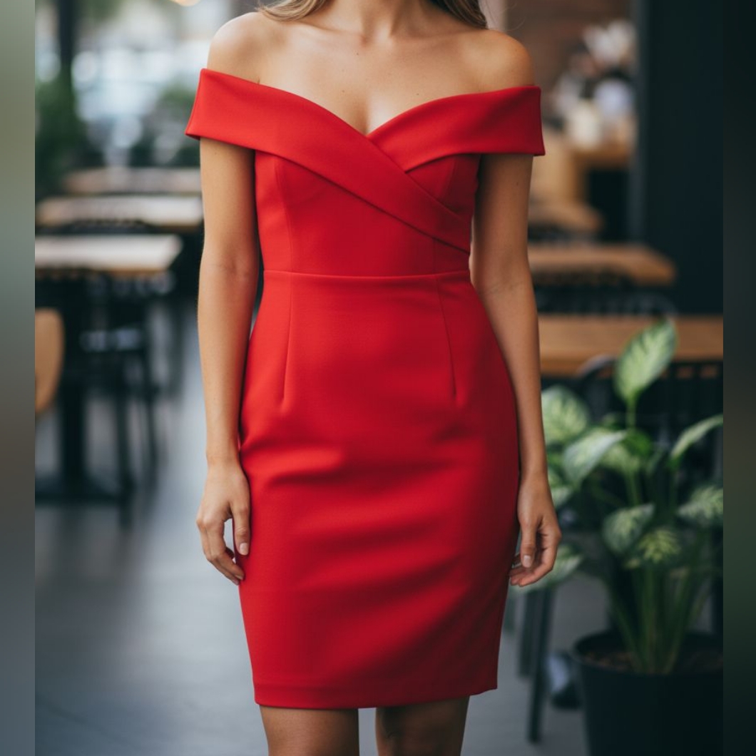 Alex Evenings Vintage Women's Red Off-Shoulder Embelished Cocktail Dress Size 12
